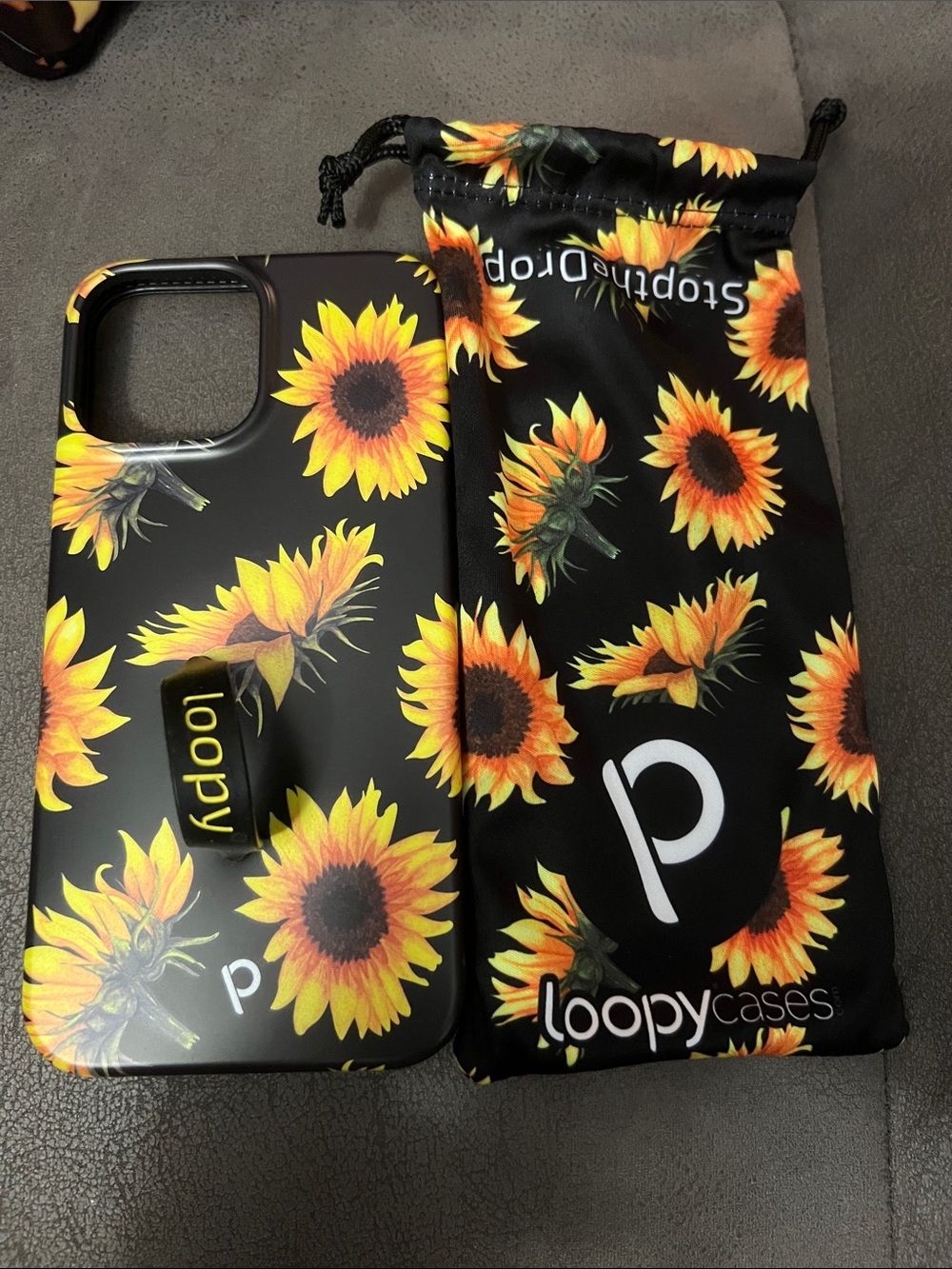 Loopy Case Sunflower Print Black Phone Case with Yellow Flowers